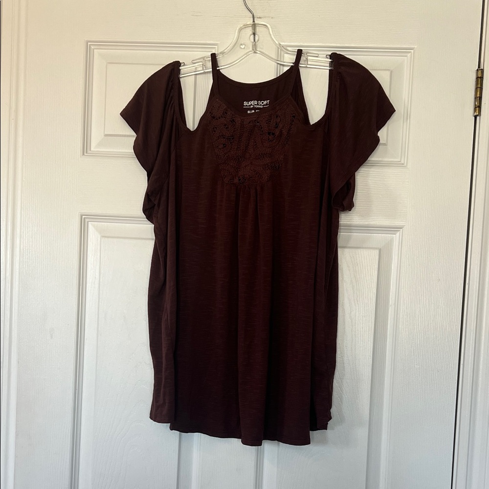 Torrid Dark Brown Cold Shoulder Blouse